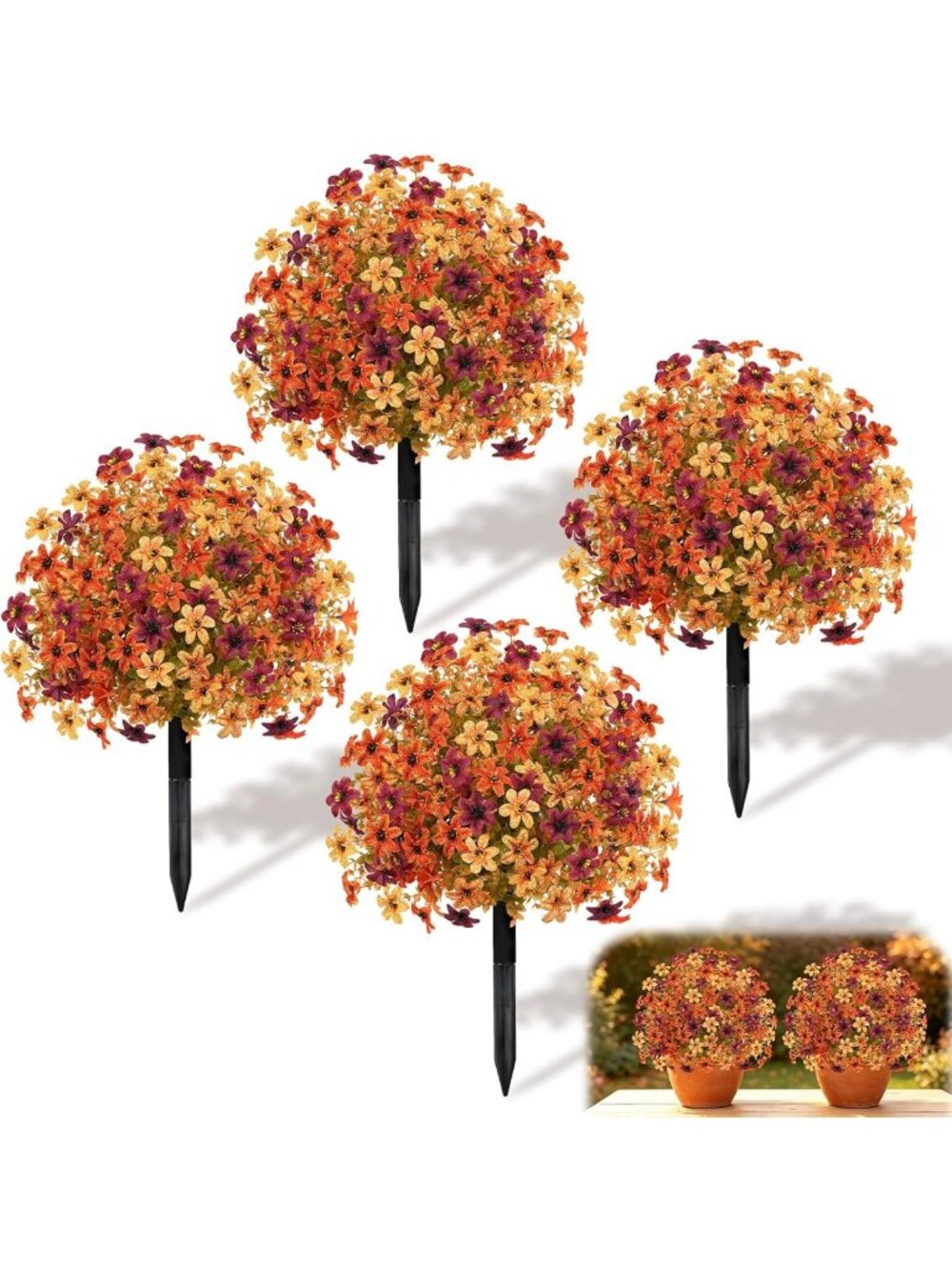 23" Fall Artificial Mums Topiary Balls with Ground Stakes - Vibrant Home Decor